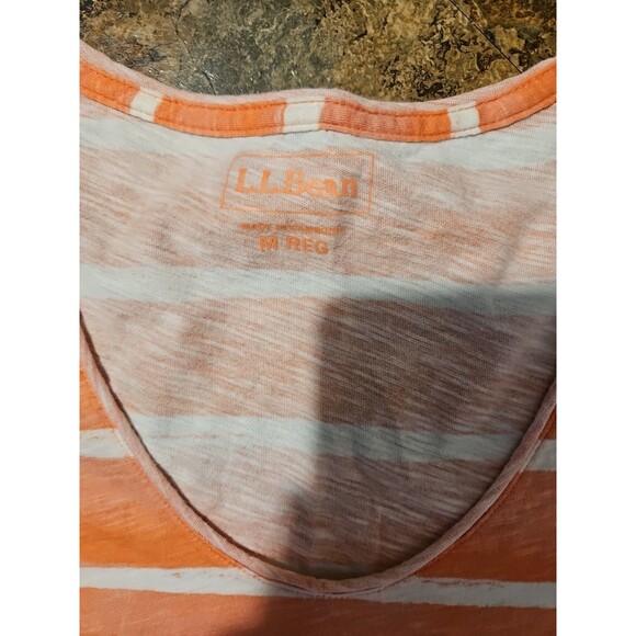 LL Bean T-Shirt Women Med. Orange Stripe Crew Neck Boxy Cotton (A198) - Picture 2 of 6